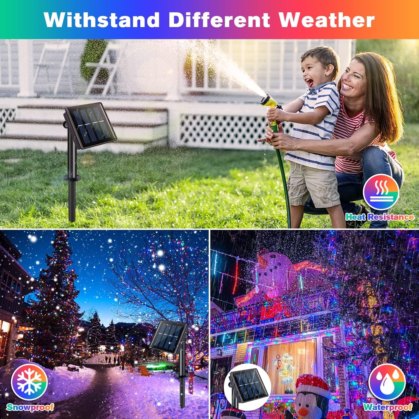 JMEXSUSS 4 Pack 100 LED Solar Christmas Lights, 33ft Solar String Lights Outdoor Waterproof, 8 Modes Multicolor Solar Fairy Lights for Garden Yard Tree Christmas Decorations