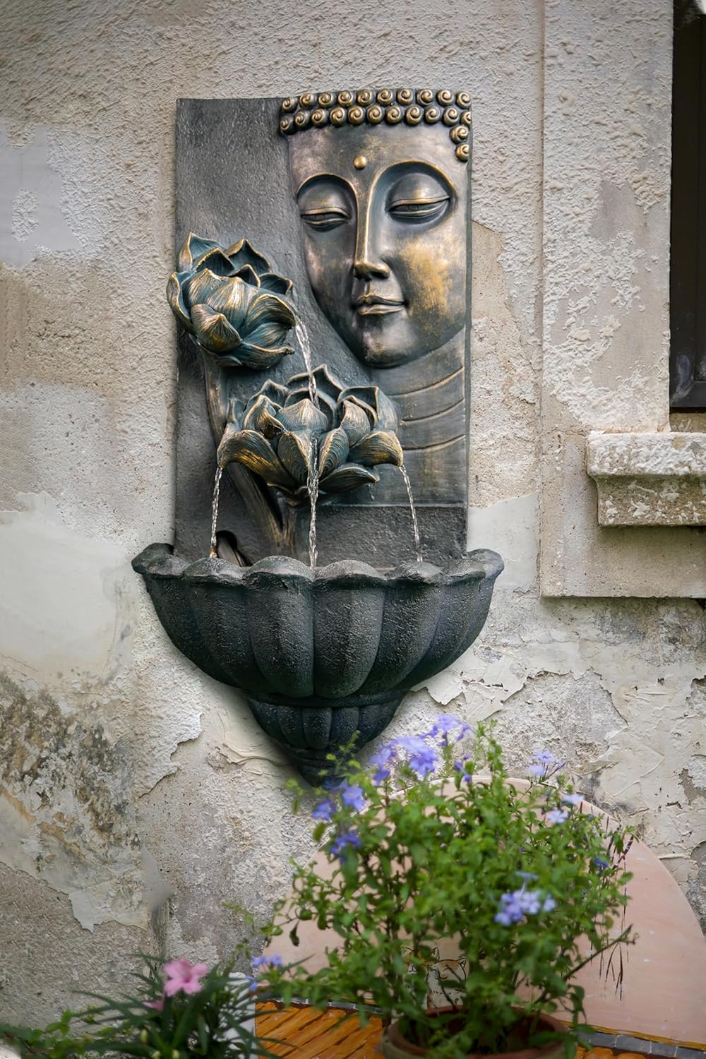Wall-Mounted Buddha Statue Water Fountain - with Cascading Lotus Buddha Head Design, Best for Home,Gardens, Patios, Balconies Outdoor and Indoor Wall Decor,32.3''Tall