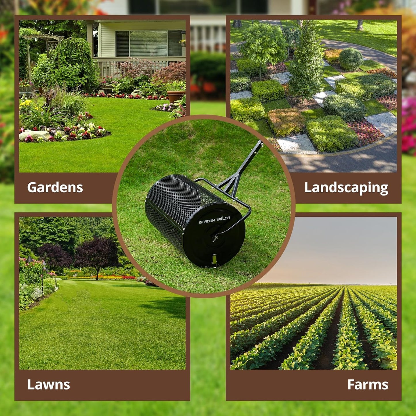 Compost Spreader 30 Inch Peat Moss Spreader with Installation Support Accessories, Metal Mesh Roller Lawn Spreader for Top Soil, Manure, Mulch, Top Dressing - Garden spreaders for lawns