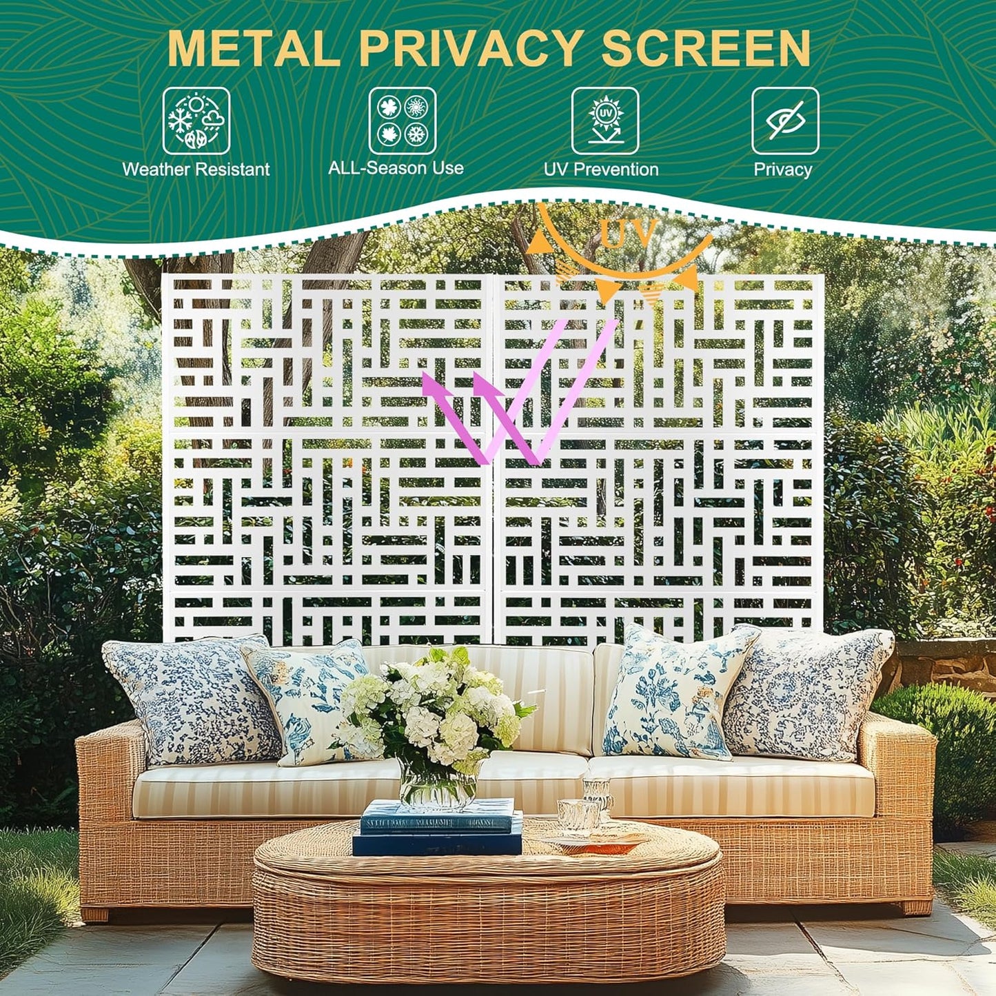 72" H×47" W Metal Privacy Screen Outdoor Privacy Screen Freestanding, Outdoor Privacy Screens and Panels for Patio Lawn Deck(Consists of 3 Panels)