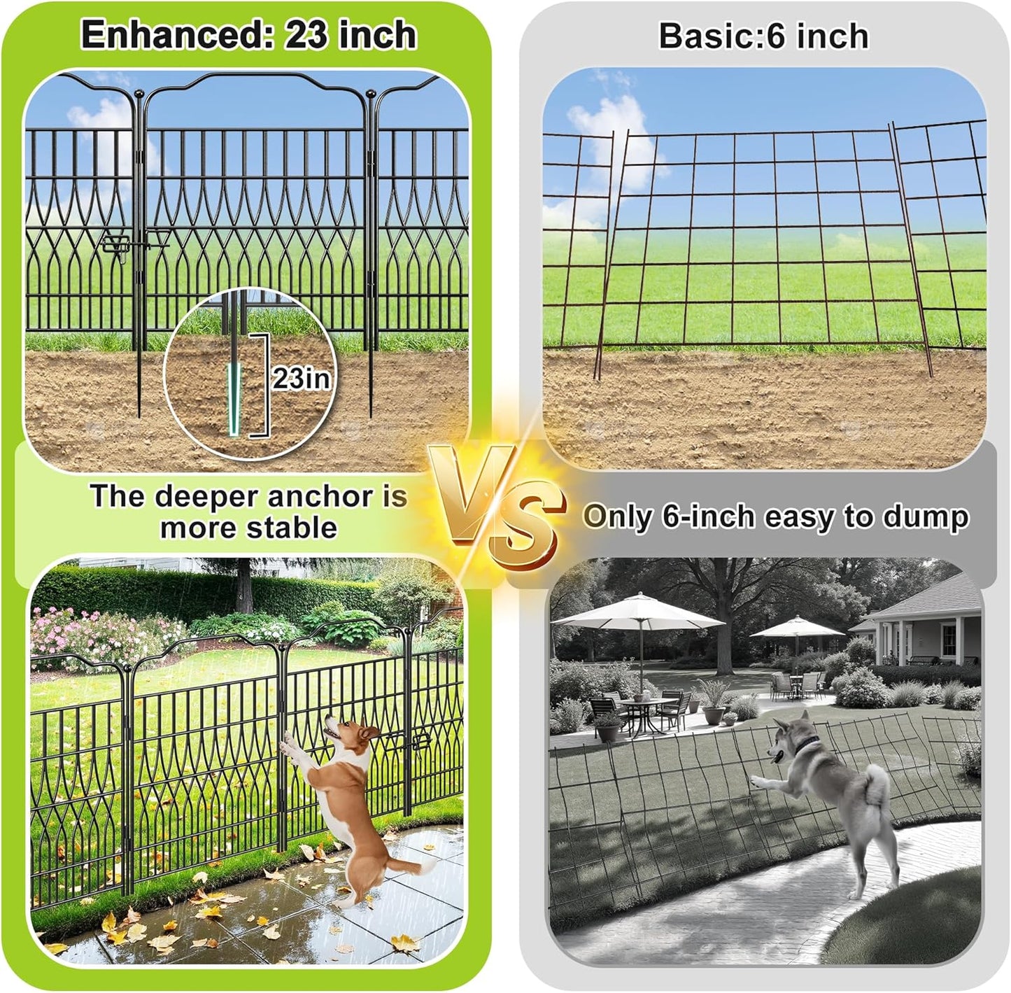 Bepatio 5 Panels Tall Garden Fence with Latch, 43.3in (H) x 14.8ft (L) Dog Fence Outdoor for Yard, Arc Metal Fencing Panels, Animal Barrier Fencing for Outdoor, Patio, Flower Bed