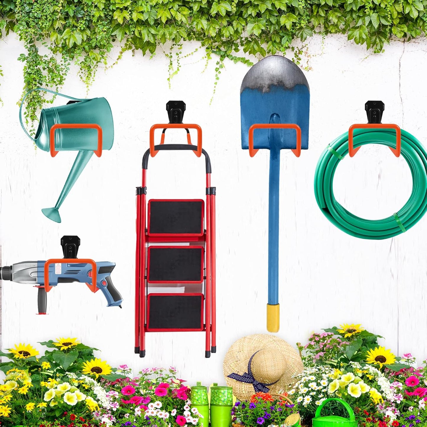 Garden Hose Holder Wall Mount Heavy Duty Garden Hose Hanger Free Standing Metal Hose Rack for Outside Yard and Garage