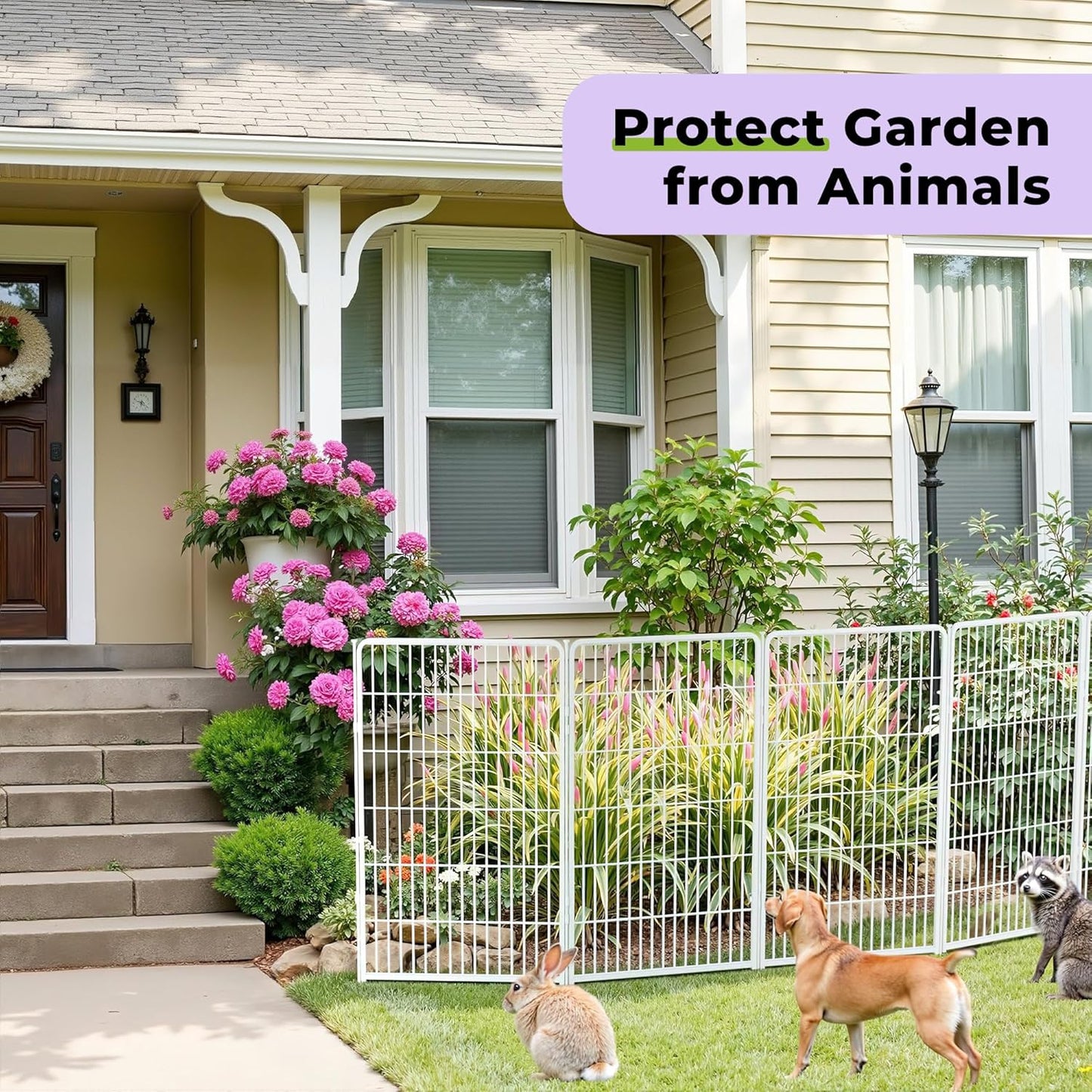 Decorative Garden Fence with Gate 32 in(H) x 35.7 ft(L) 16 Panels, Heavy Duty Metal Animal Barrier Fence for Yard, Flower Bed Fencing, Garden Border Fence, Easy Set Up, White