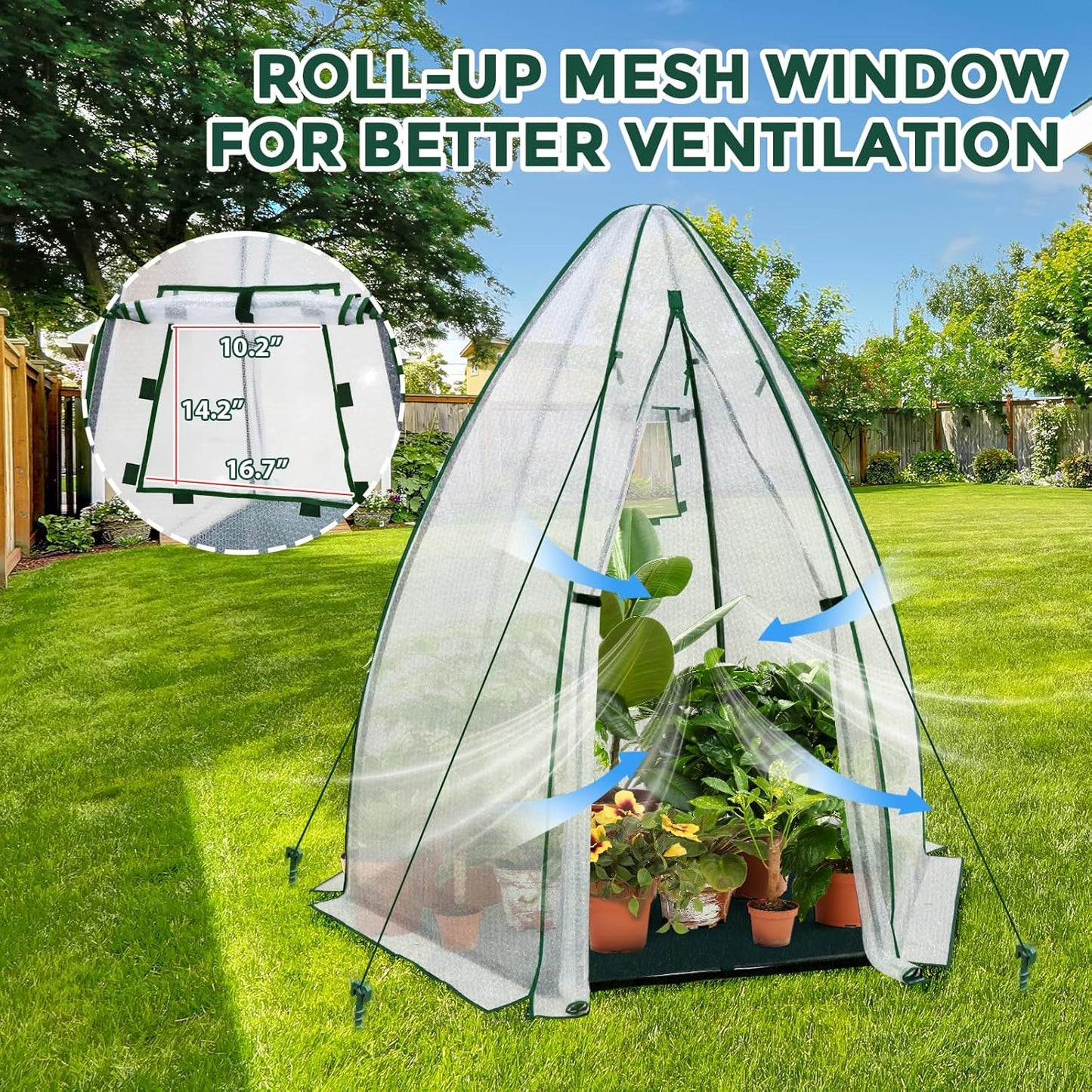 EAGLE PEAK Portable Mini Dome Greenhouse with Zippered Door and Mesh Window, Outdoor Mini Hexagon Greenhouse Kit for Indoor Outdoor Gardening 63”x63”x72”, Agricultural Bubble Film Cover