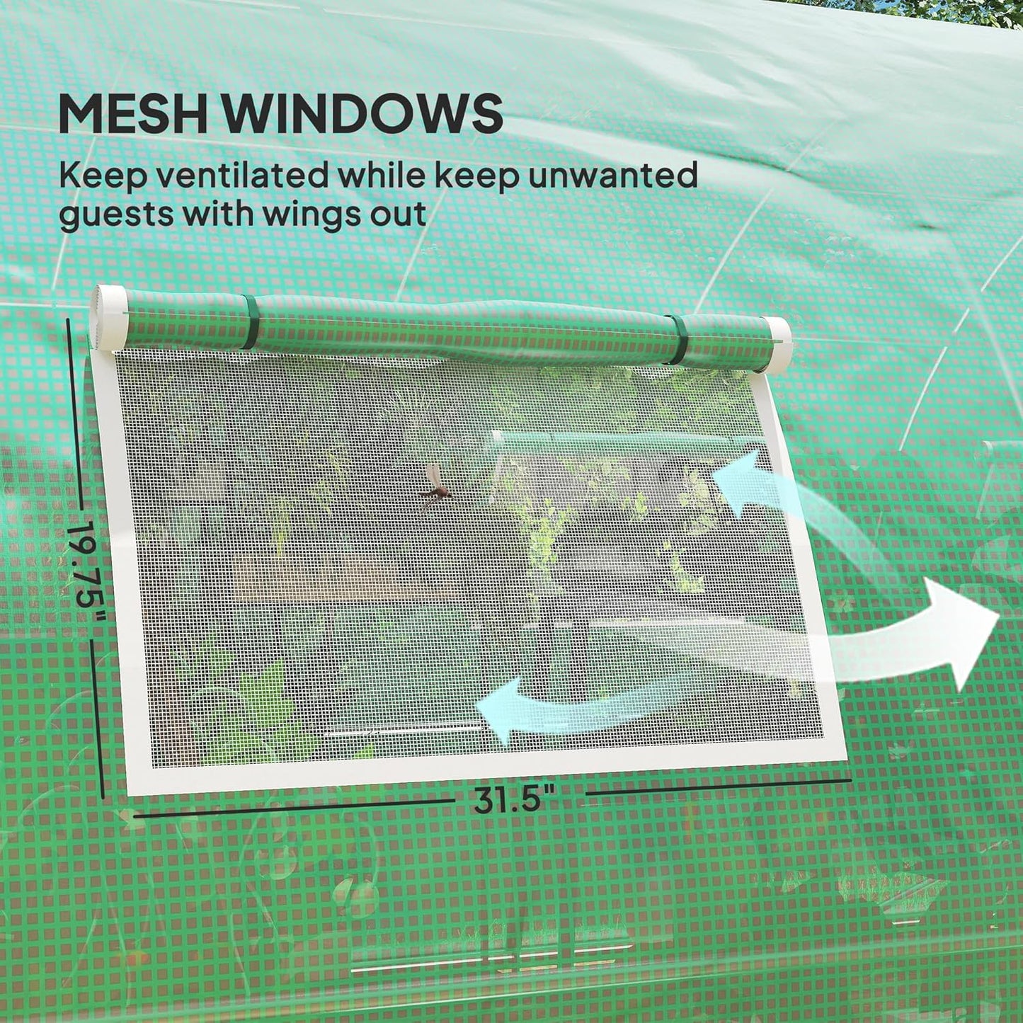 Outsunny 25' x 10' x 6.6' Walk-in Tunnel Greenhouse with Upgraded Structure, Outdoor Green House with 2 Hinged Doors, 10 Mesh Windows, Gardening Plant Warm House Tent, Green