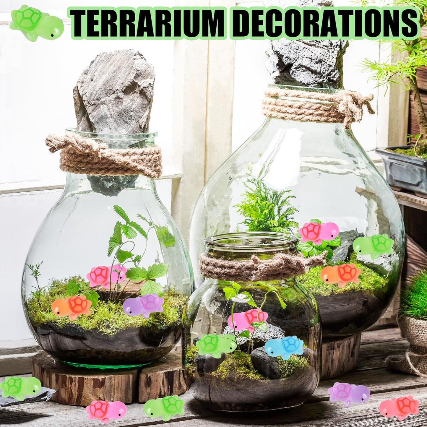 Luminous Mini Turtle Figurines - Glow in The Dark, 50 PCS, 6 Colors, Miniature Moss Landscape Decoration