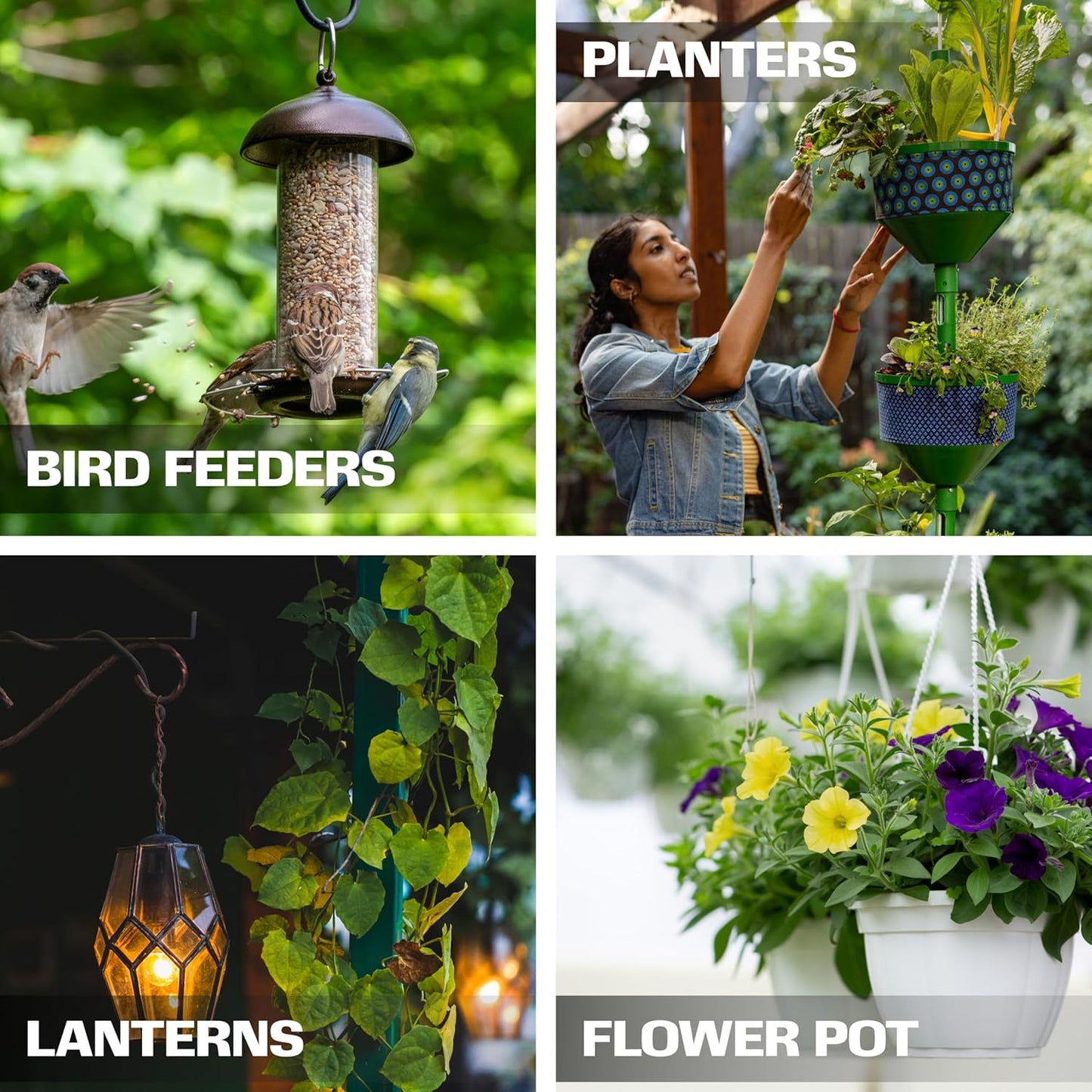 2WAYZ Plant Hanger Bracket for Outdoor - Heavy Duty Hanging Plant Hooks - Forged Wrought Iron Flower Pot Hangers - Black Hanging Hooks for Bird Feeders, Planters, Lanterns - Set of 4