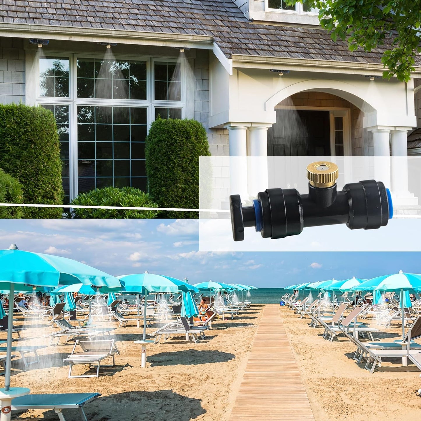 96 Pcs Brass Misting Nozzles Kit Including 48 Pcs 1/4 Inch Brass Misting Nozzles 40 Pcs Misting Nozzle Tees with 8 Plugs for Outdoor Spray Cooling System Misting Nozzle Replacements Tubing