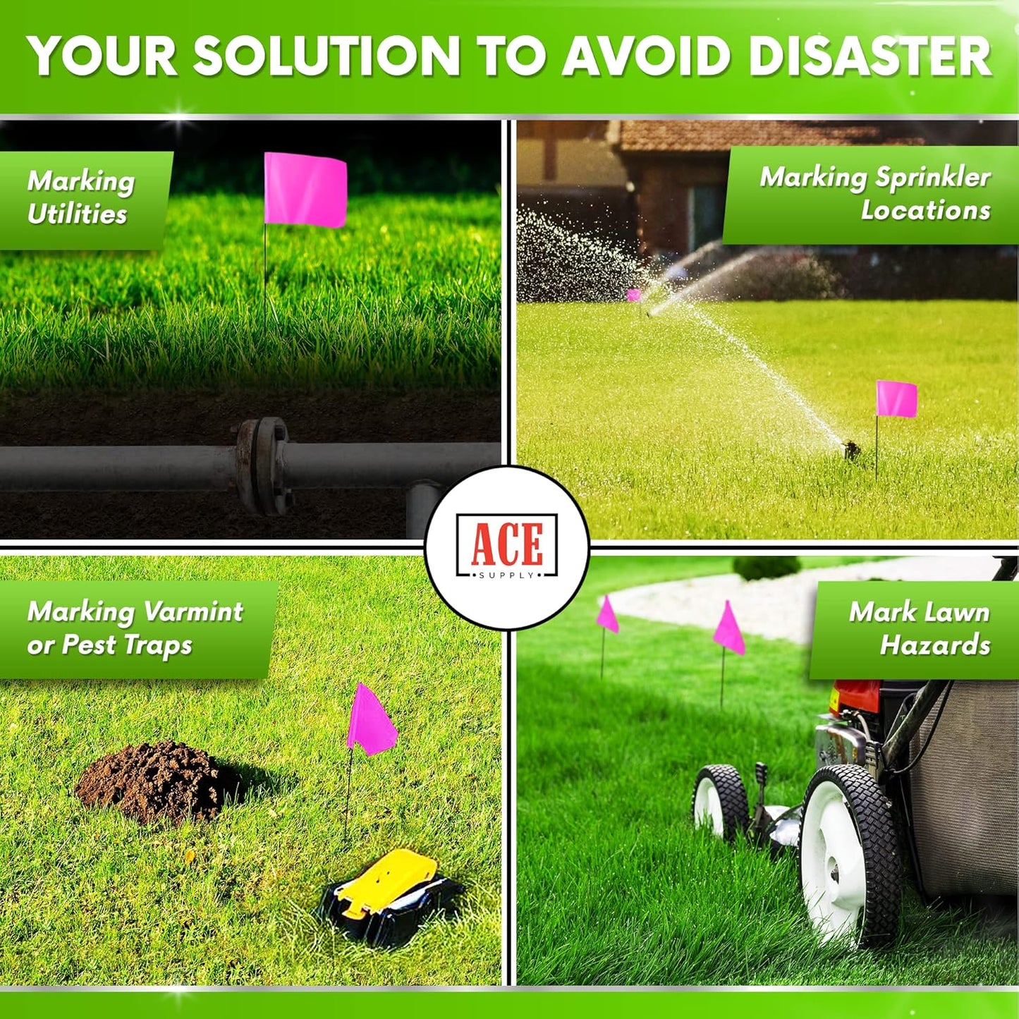 Fluorescent Pink Marking Flags, 100 Pack - 4x5-Inch Marker Flags - 15-Inch Wire - for Lawn, Irrigation, Dog Training, Landscape, Survey