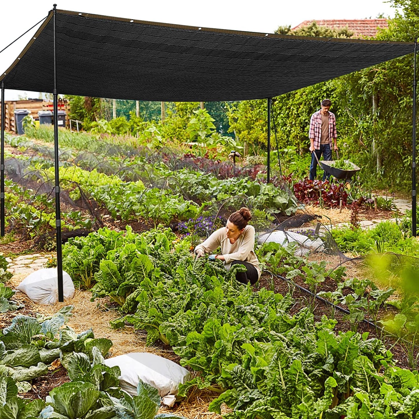 QLOFEI Shade Cloth for Garden, 90% Sunblock Neting Cover with Grommets, Sun Shade Cloth for Patio Pergola Greenhouse Plants Cover Mesh Tarp, 10x24 FT