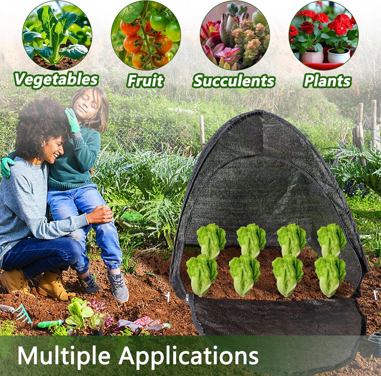 DECOHS 2 Pack 33" x 33" x 33" UV Resisitant 80% Pop up Plant Shade Tent, Garden Sunshade Cloth Sun Protection Tent, Sunblock Plant Cover Net with Stakes for Outdoor Plants Flower Potted