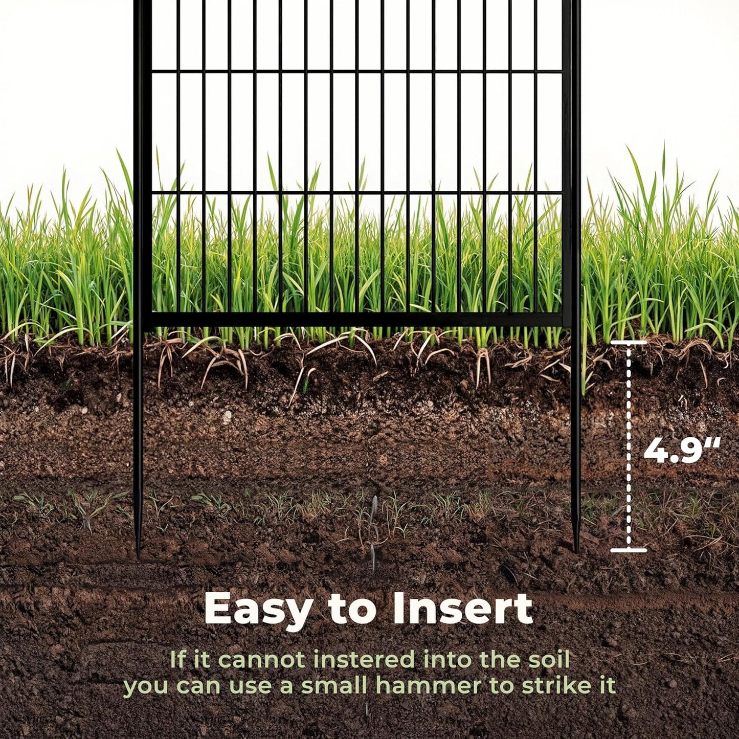 Decorative Garden Fence with Gate 24 in(H) x 11.1 ft(L) 6 Panels, Heavy Duty Metal Animal Barrier Fence for Yard, Flower Bed Fencing, Garden Border Fence, Easy Set Up, Black