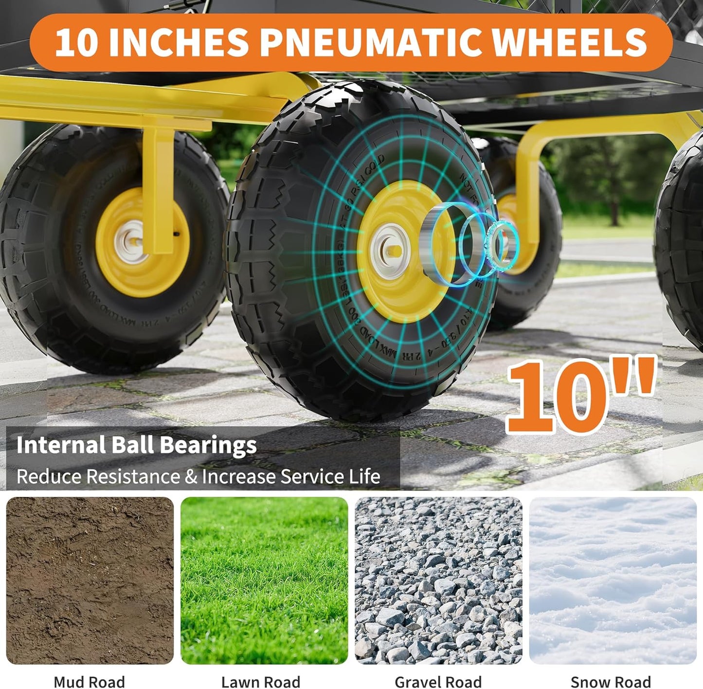 500 Lbs Garden Wagon, 2-in-1 Heavy-Duty Steel Garden Cart, with 10 Inch All-Terrain Tires and Removable Mesh Side Panels, 180° Rotating Handle, Metal Multi-Function Carts, Outdoor Gardens Wagon Cart