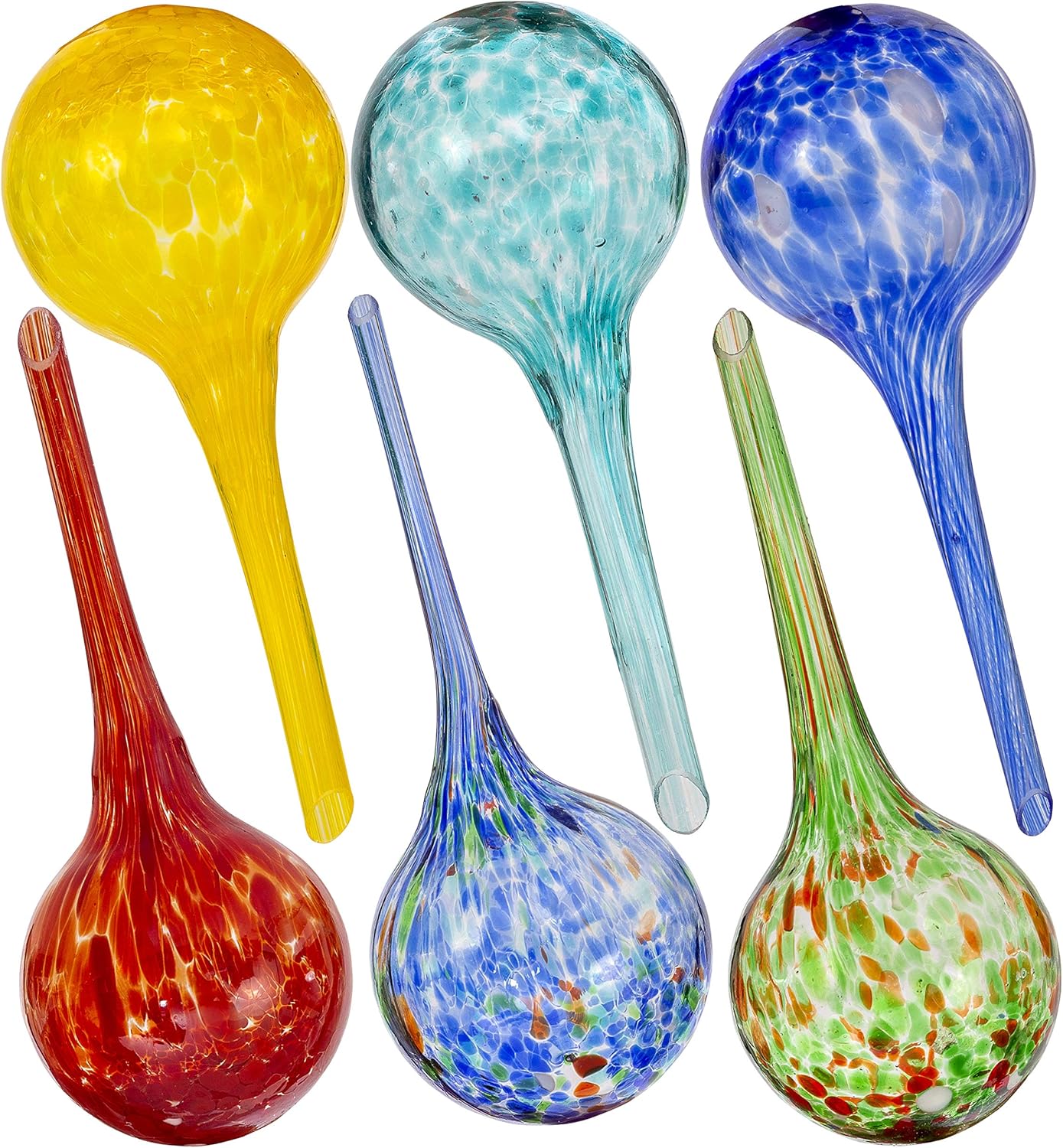 Besti Large Self Watering Globes for Plants (6-Pack) Waters Greenery Up to 2 Weeks Hands Free | Durable, Multicolored Glass Craftsmanship | Indoor and Outdoor Use - Measures 12” x 3.5”