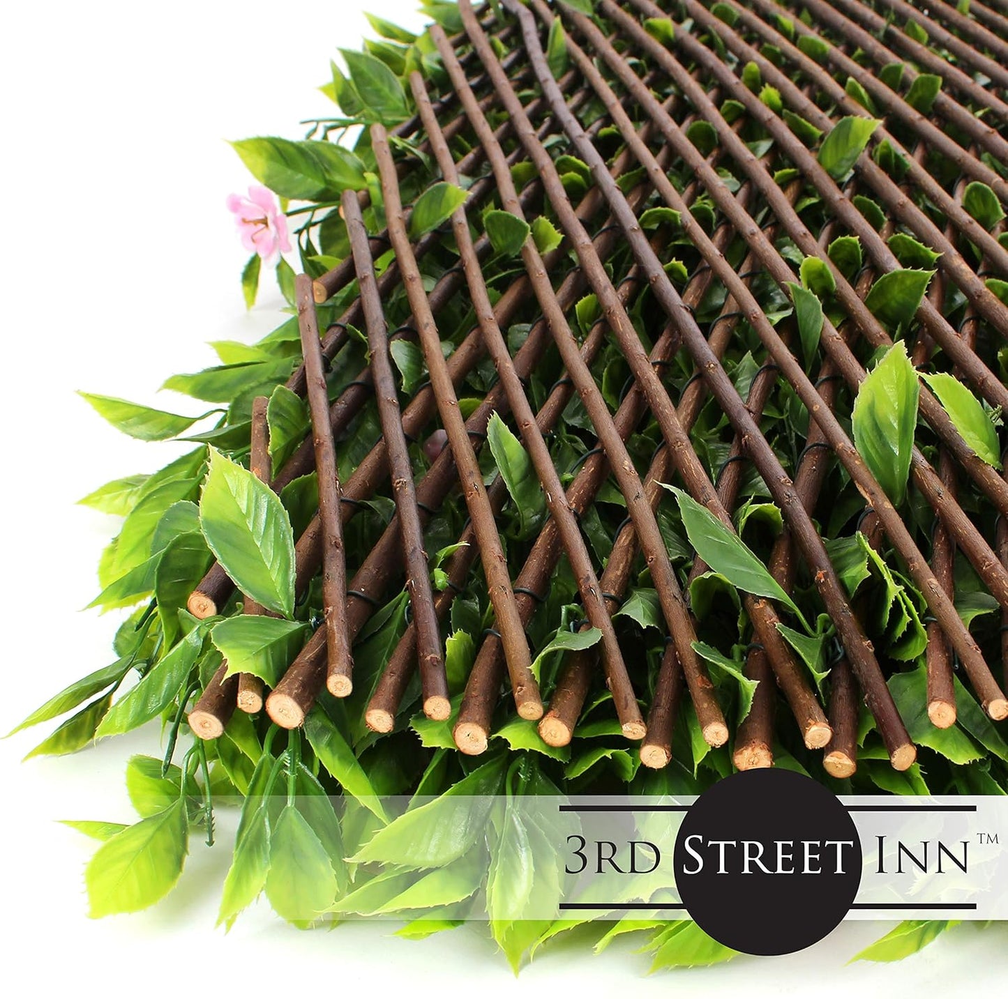 3rd Street Inn™ Leaf Trellis - Bamboo Greenery Panel - Boxwood and Ivy Privacy Fence Substitute - DIY Flexible Fencing (1, Pink Flower Sakura)