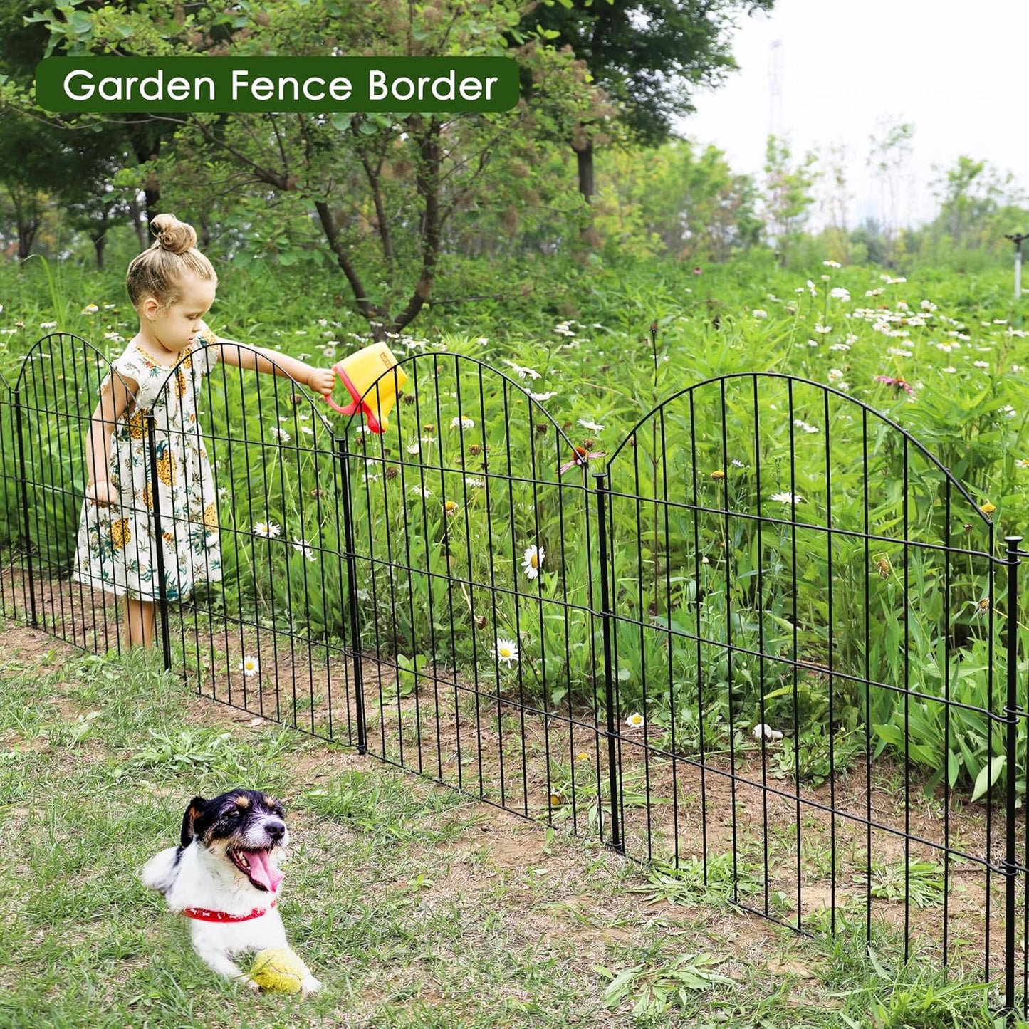Metal Garden Fence 28in (H) x 18.7ft (L), 8 Panels + 9 Stakes Dog Fence Border Fence Animal Barrier, No Dig Garden Fencing for Yard Flower Bed Lawn Patio Outdoor, CTW2829 Black