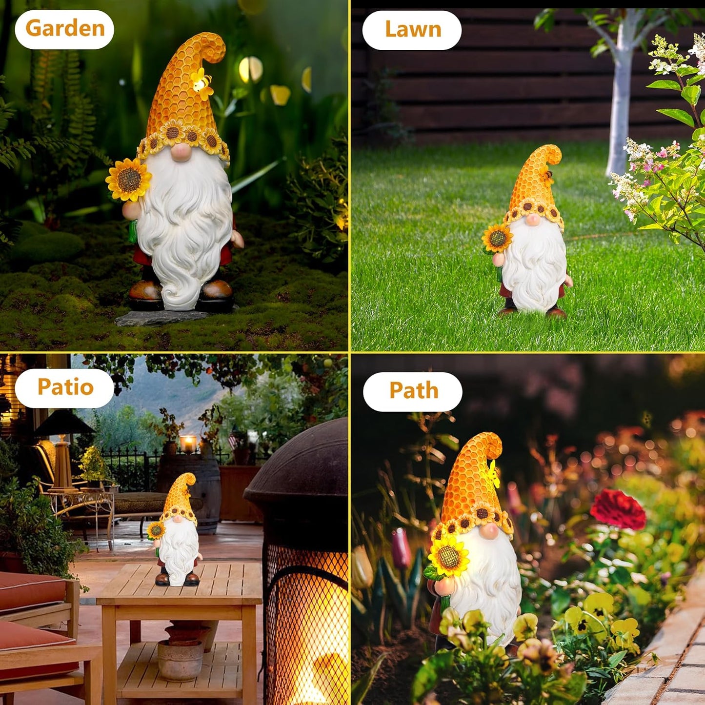 Garden Fall Gnomes Outdoor - Sunflower Gnome Statue with Solar LED Lights for Yard, Patio, Lawn Ornaments - Best Garden Gifts for Mothers Day, Housewarming, Festival