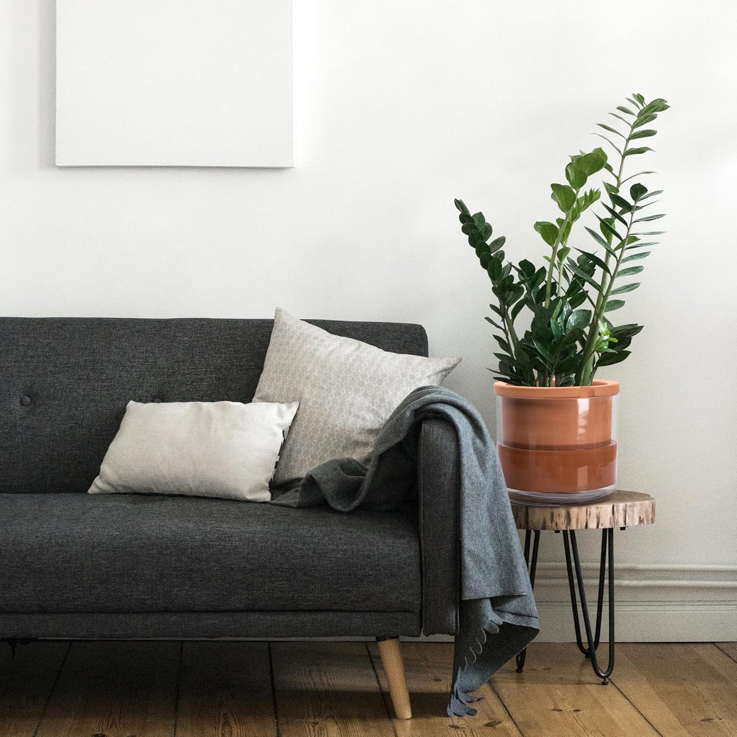 Phoenix Vine 10 Inch Self Watering Planter, White Terracotta Pot for Plants, Indoor Cylinder Terra Cotta Pot with Glass Vase