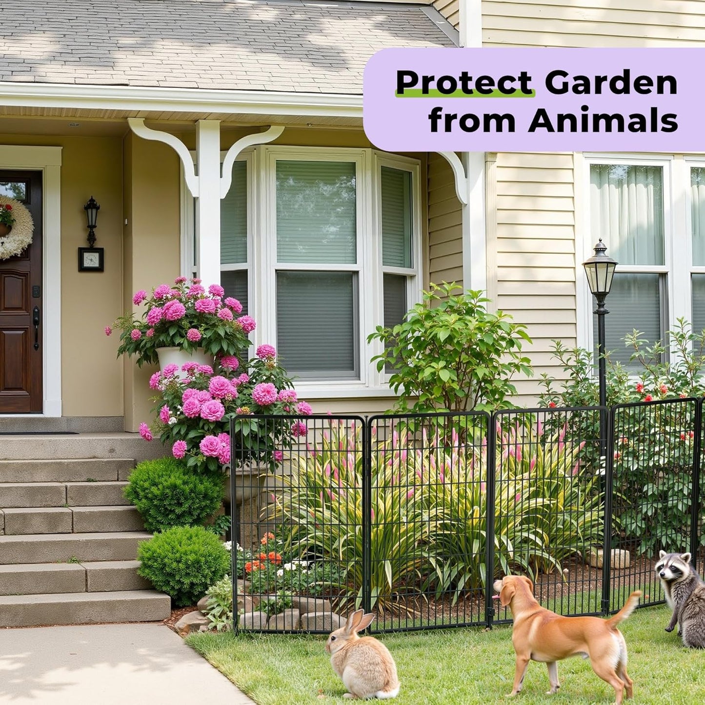 Decorative Garden Fence with Gate 45 in(H) x 35.7 ft(L) 16 Panels, Heavy Duty Metal Animal Barrier Fence for Yard, Flower Bed Fencing, Garden Border Fence, Easy Set Up, Black