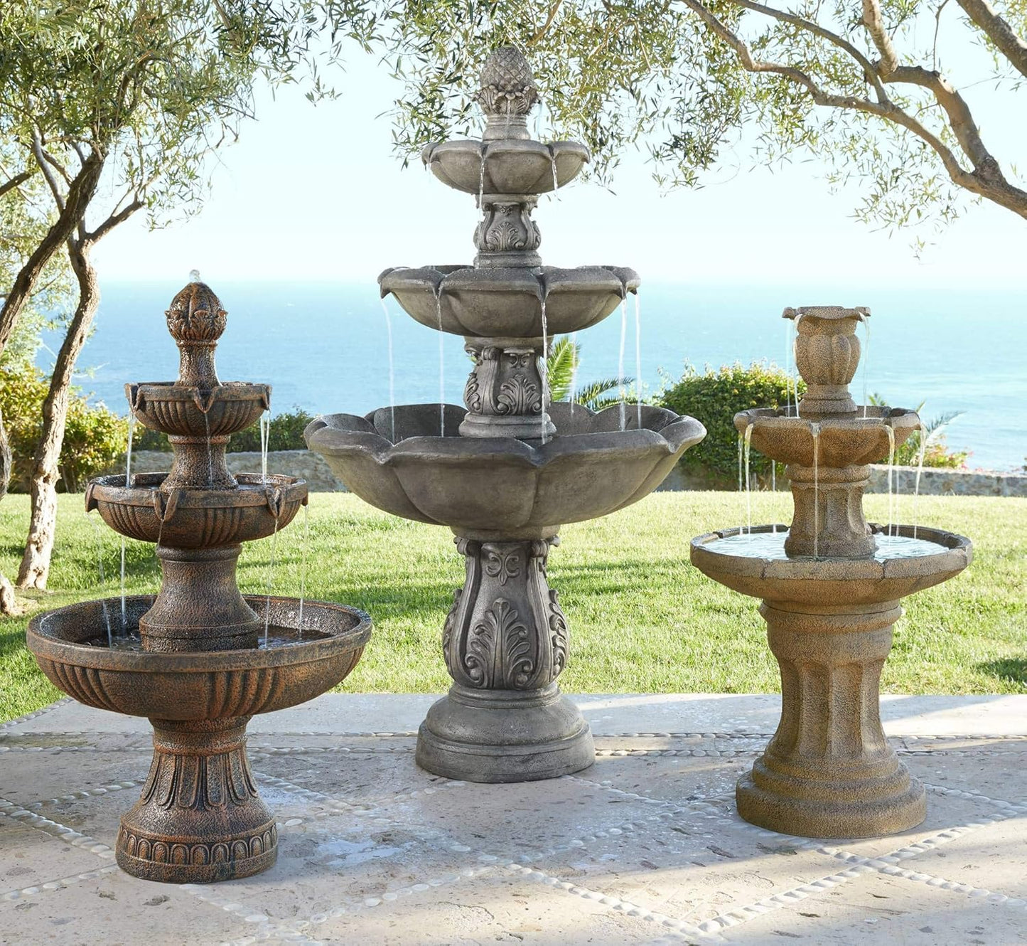 Tuscan Garden 41 1/2" High Large Traditional Italian Indoor Outdoor Decor Dark Faux Stone Floor Fountain Waterfall Tiered Standing Water Feature for Outside Patio Yard Backyard Porch - John Timberland