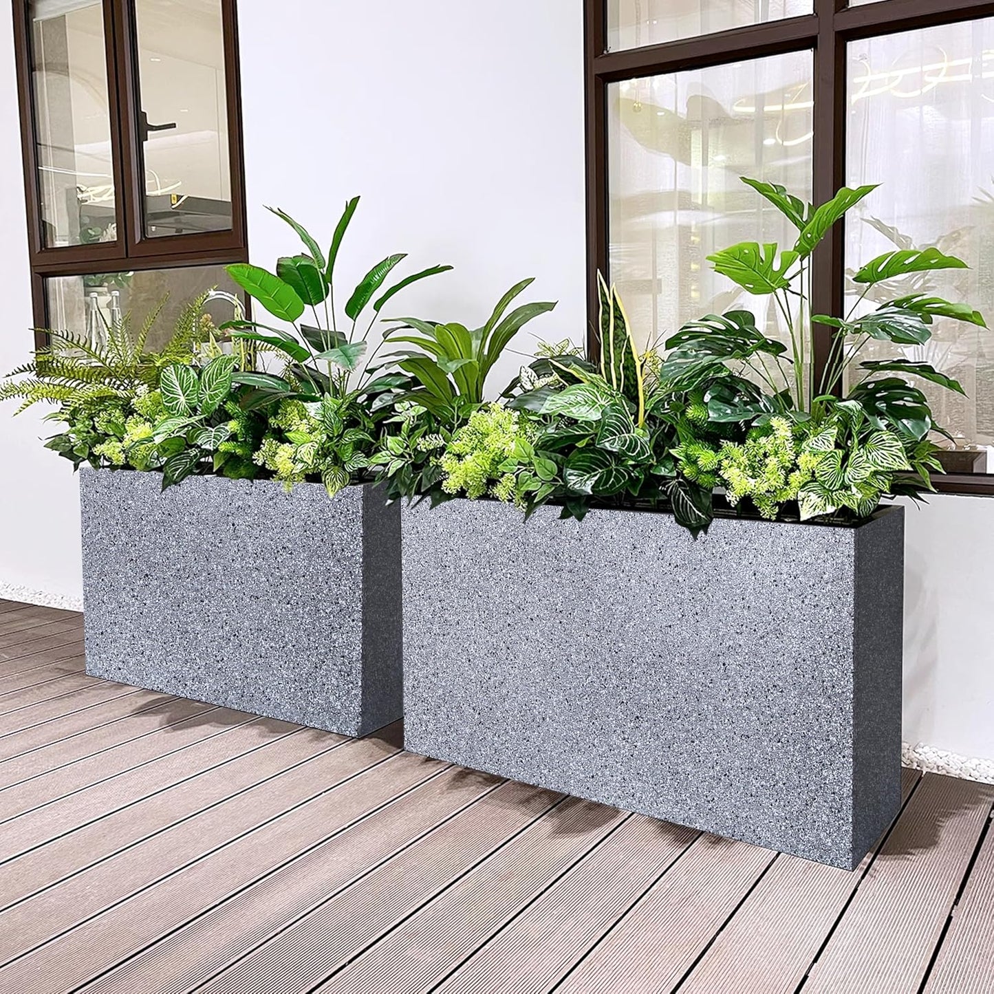 Metal Planter Box Rectangular Planter, 35.5" Lx 10" Wx 28" H Terrazzo Large Planters with Drainage Holes, Galvanized Steel Tall Planters for Patio/Porch
