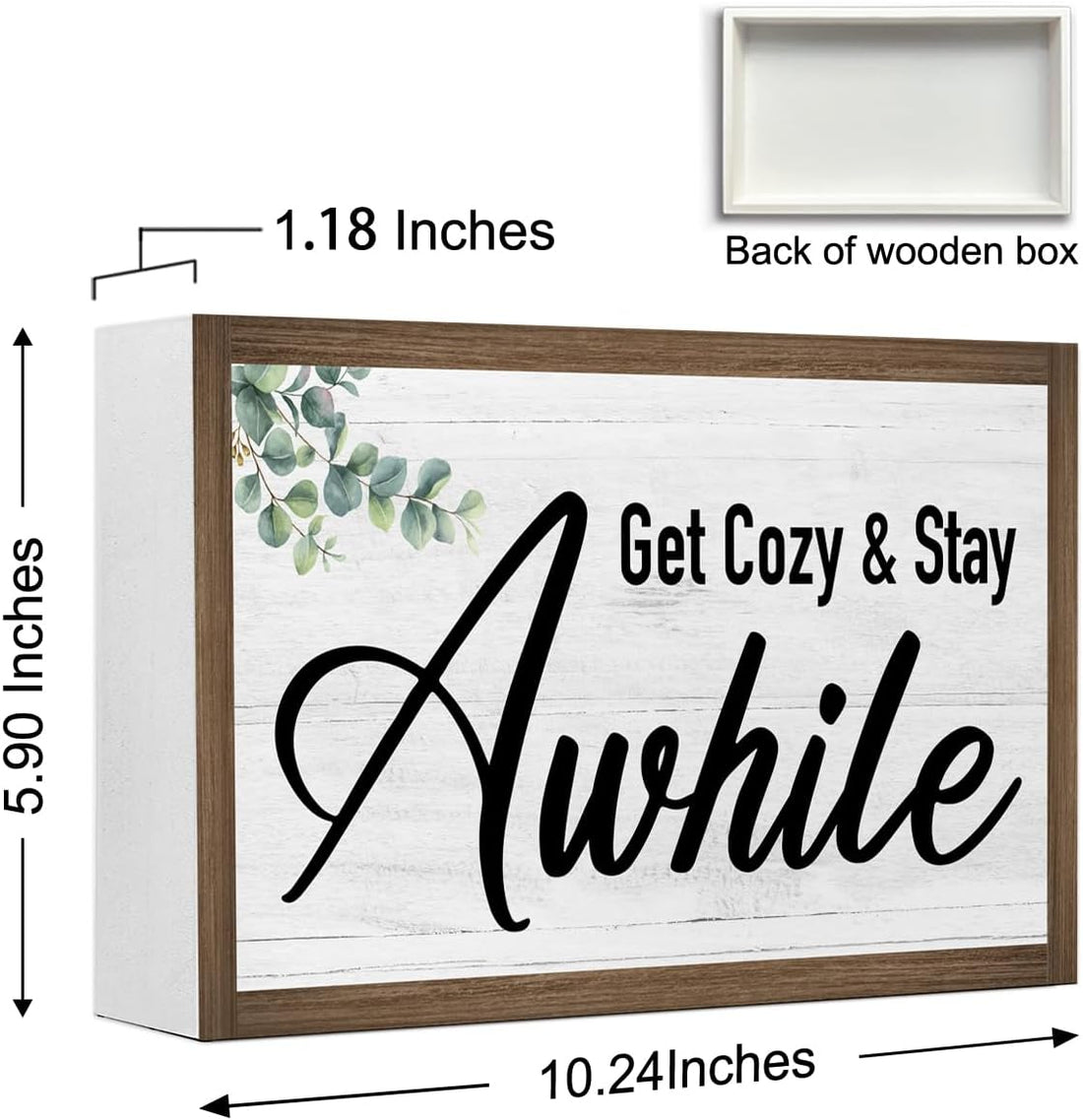 Get Cozy And Stay Awhile Wooden Box Sign Desk Decor,Rustic Family Saying Wood Block Sign for Home Farmhouse Bedroom Shelf Tabletop Wall Decor