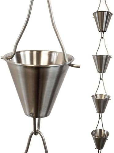 Nutshell Stores Steel Cups Rain Chain - Stainless Steel - 15 Feet