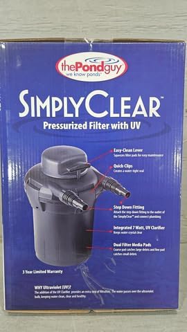 The Pond Guy SimplyClear Outdoor Pressurized Filtration System, UVC Light & Bio Canister Filter for Small Water Gardens & Ponds, 1250 Gallon