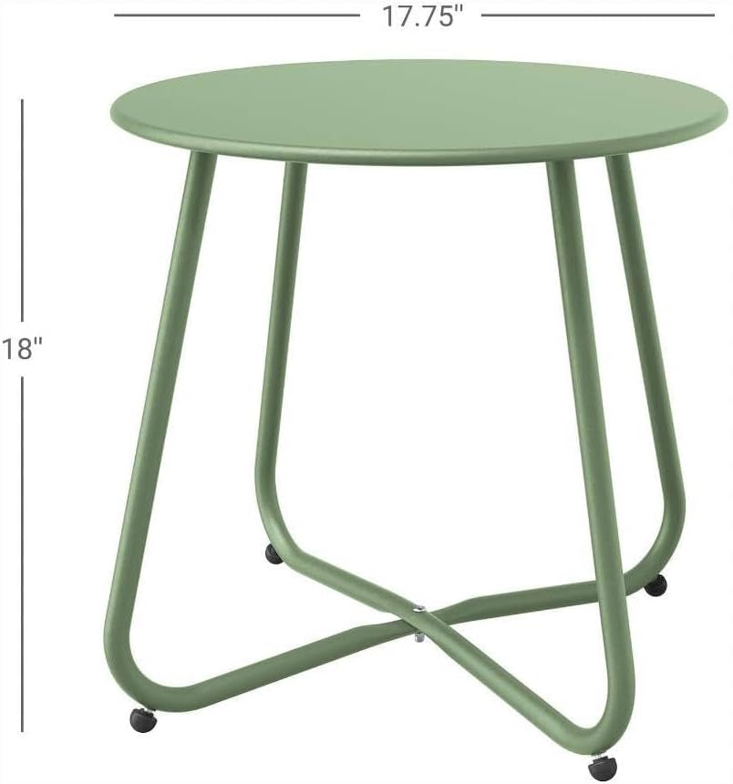 Bean Green Patio Side Table, 18" Weatherproof Steel Outdoor Indoor Side Table for Garden, Balcony, Pool & Tailgate, Rust-Resistant Lightweight Portable Patio End Table