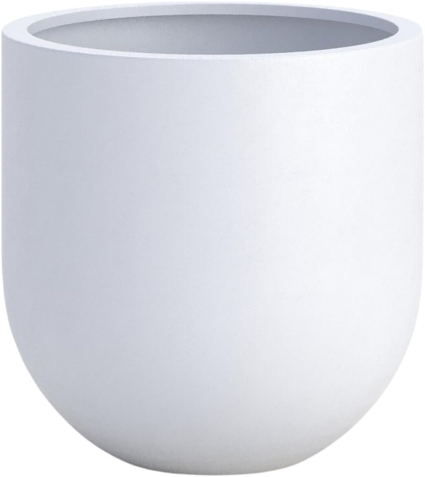 DTY Signature Mount Antero Lightweight and Durable Modern Fiberstone Bullet Shaped Planter Indoor & Outdoor Drainage Hole & Rubber Plug Weather Resistant, 12" H x 12" Dia, 10.2" Opening - Small, White