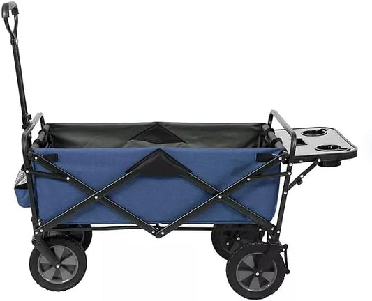 Heavy Duty Steel Frame Collapsible Folding Wagon with Table,150 Pound Capacity Outdoor Camping Garden Utility Wagon Yard Cart (Blue, 2PACK)