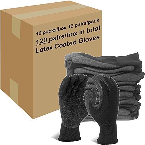 Evridwear Crinkle Latex Rubber Hand Coated Safety Work Gloves for Men Women General Multi Use Construction Warehouse Gardening Assembly Landscaping (L-Size) 120 Pairs Pack