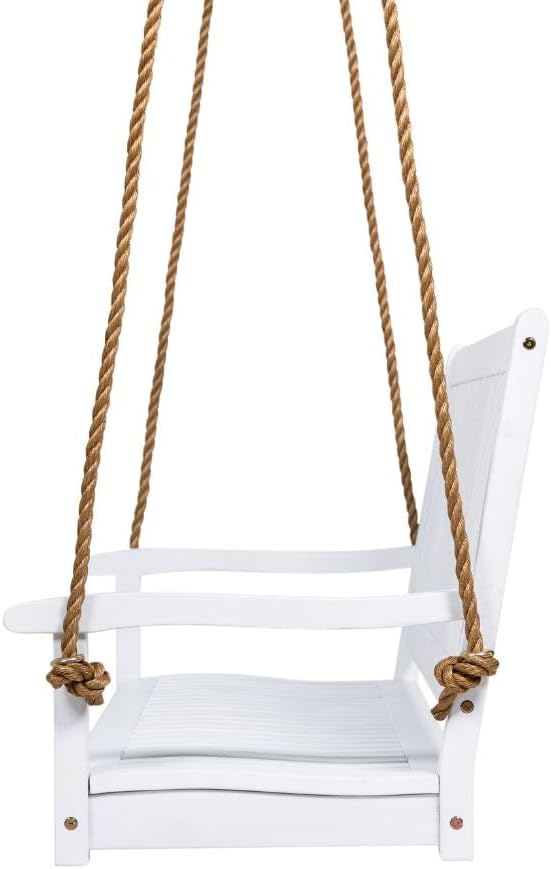 East Green Hayden 5 Foot White Porch Swing with Ropes - Outdoor Bench Swing Crafted from Naturally Weather-Resistant Acacia Wood