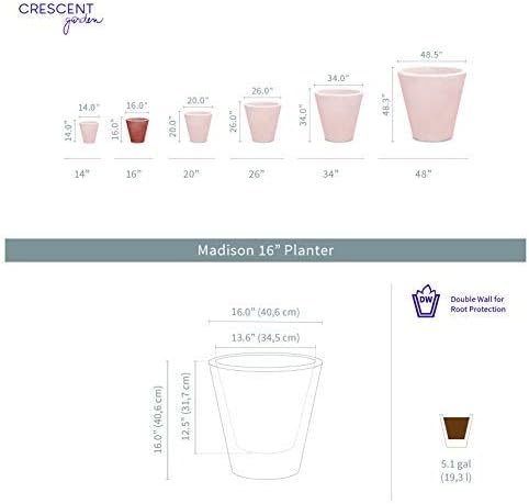 Crescent Garden Madison Planter– Weather-Resistant, Double Walled Indoor/Outdoor Plant Pot with Drain Hole – Durable All-Season Flower Container, 16" W (Bark)