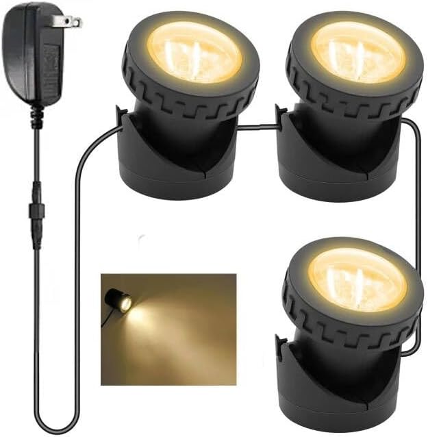 Warm White Pond Lights, Underwater Landscape Spotlights, IP68 Waterproof Submersible Fountain Lights for Garden Yard Aquarium Pond Fountain Waterfall (3 Lights)