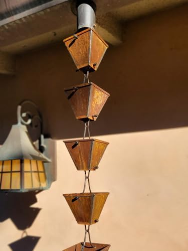 Nutshell Stores Medium Square Cups Rain Chain - Weathered Steel - 9 Feet