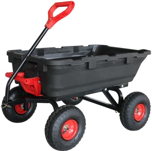 Garden Dump Cart,Heavy Duty 900lbs Poly Wheelbarrow with 10-Inch Tires,180° Rotating Handle,Steel Frame and Quick Release System for Garden,Lawn,Barn,Farm