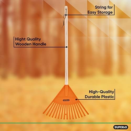 Pack of 3 Kids Rake with Hardwood Handle, Durable Plastic Head to Sweep Leaves in Lawn and Tidying Up The Garden, 34" (Orange)