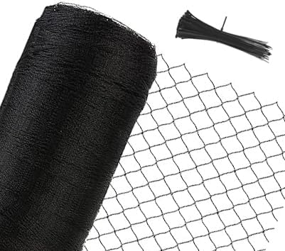 Junflying Bird Netting, 10x10 FT – 1/2" Mesh, Woven Black Netting for Garden Protection with Ties, Protects Vegetables, Fruit Trees, Blueberry Bushes & Strawberry Plants