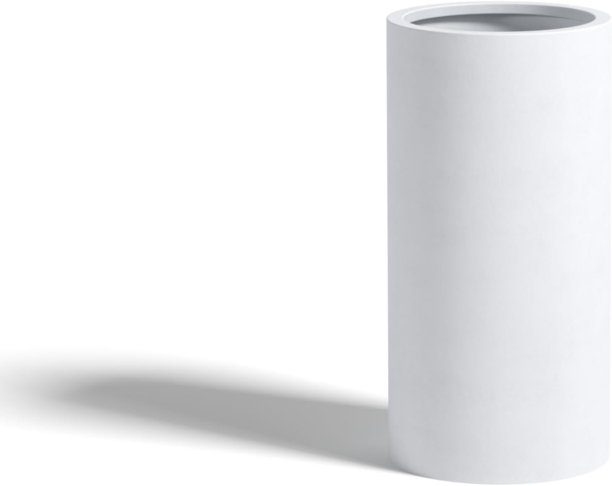 DTY Signature Mount Oxford Tall Outdoor Planter - Medium White 23.6 Inch Height Modern Tall Planter Pot for Indoor & Outdoor Spaces - Stylish Planter for Contemporary Homes and Gardens