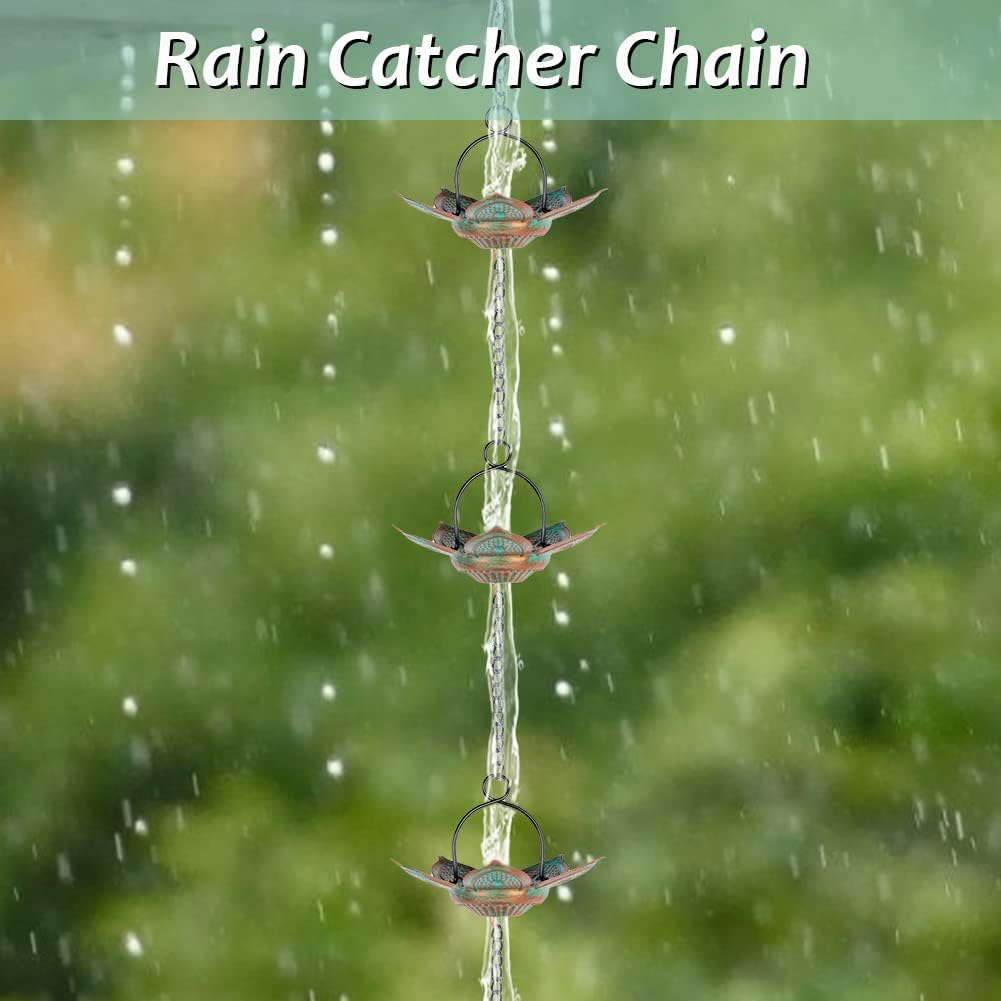 8.3 FT Lotus Rain Chain, Metal Rain Chains for Gutters with 12 Cups, Adjustable Rain Catcher Chain for Eaves Drainage, Replacement for Downspout, Outdoor Decor