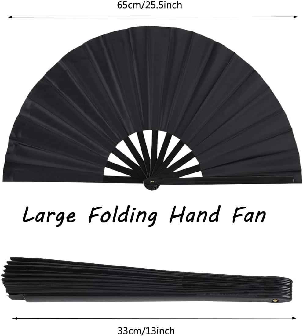 4 Pack Large Folding Hand Fan, Plastic Hand Held Folding Fans Chinese Kung Fu Hand Fan Decorative Folding Fans for Dance, Performance, Festival or Home Decorations(Black, Red, Blue, Pink)