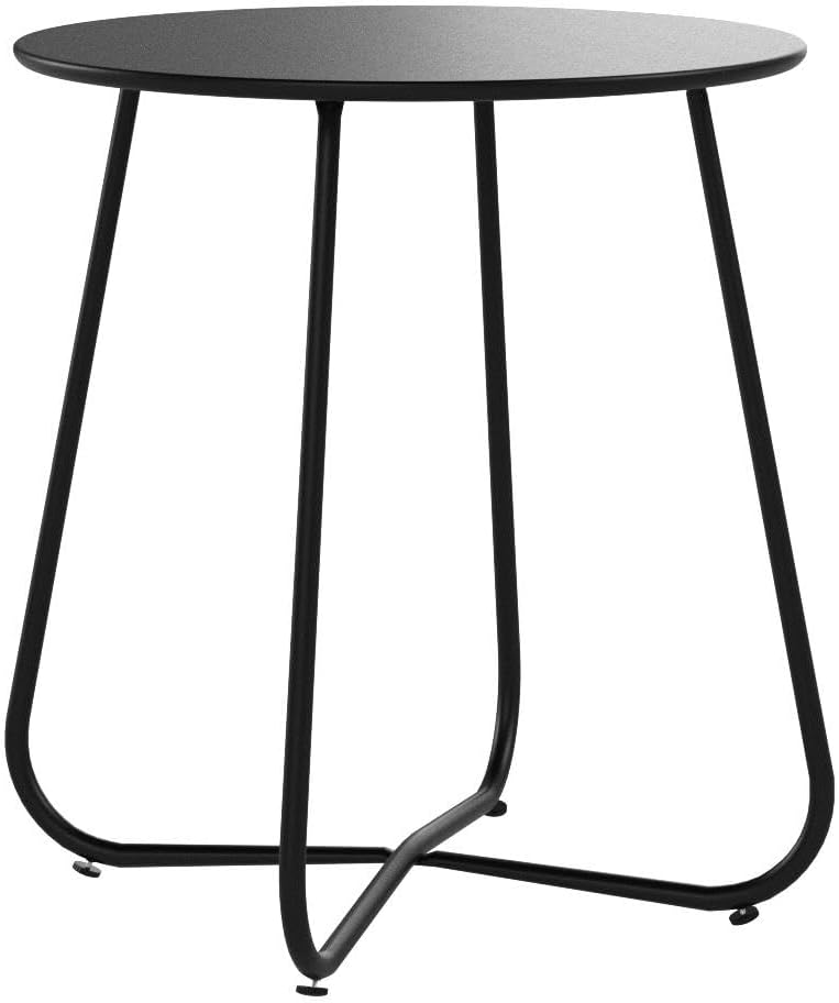 HollyHOME Round Metal Side Table, Rust-Resistant Patio Small Plant Stand, Outdoor 17.32'' Portable End Table for Balconies, Gardens, Living Rooms and Bedrooms, Black