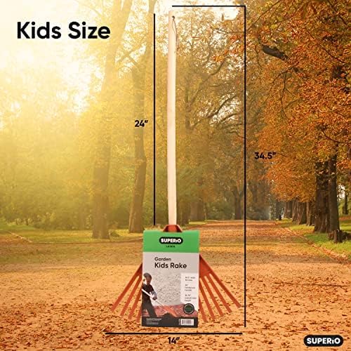 Pack of 3 Kids Rake with Hardwood Handle, Durable Plastic Head to Sweep Leaves in Lawn and Tidying Up The Garden, 34" (Orange)