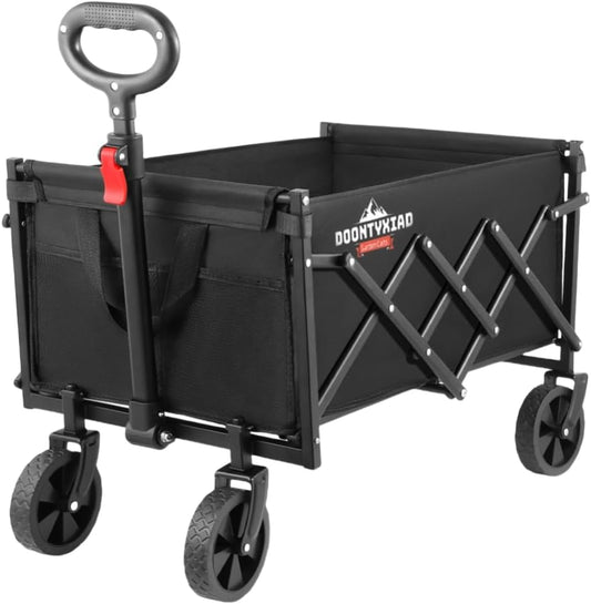 Collapsible Wagon, 360lbs Load Capacity, Small Wagon carts Foldable with Wheels, Heavy-Duty Steel Frame, 600D Oxford Fabric, Ergonomic Handle, Wear-Resistant, Perfect for Outdoor, Garden, Grocery