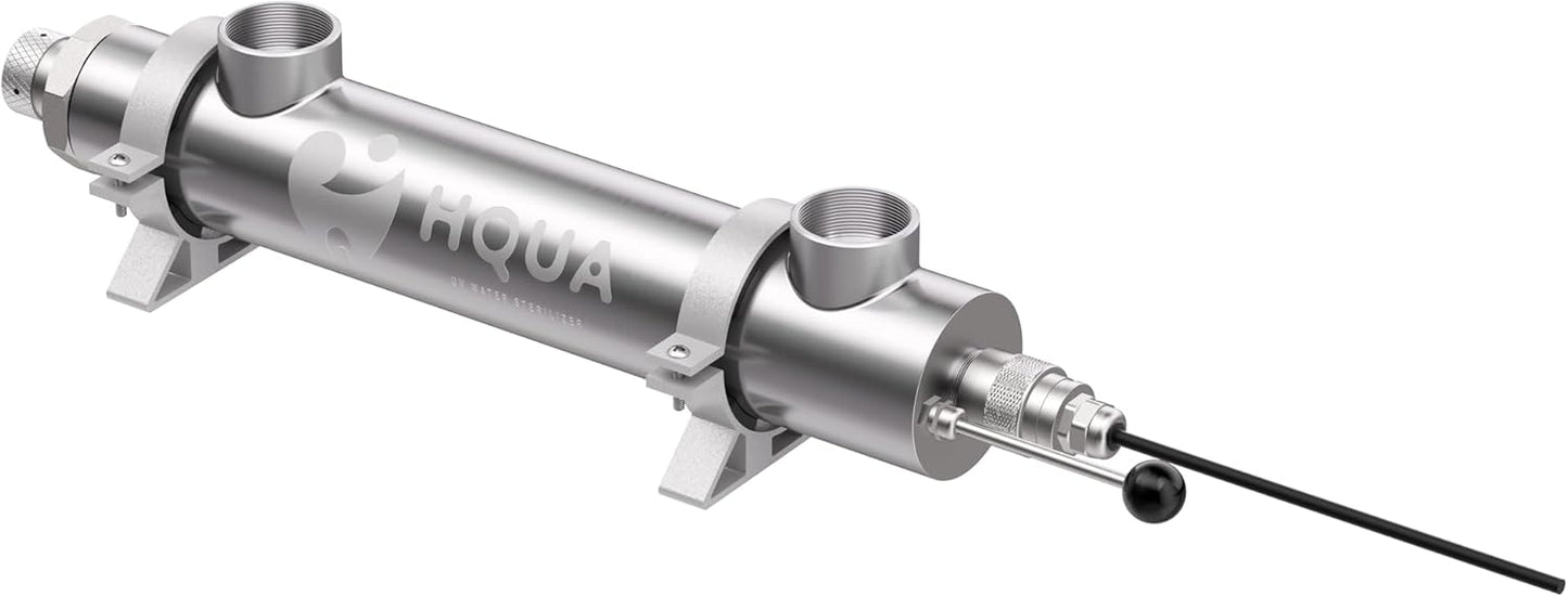 HQUA PWS-55 55W Pond Pool UV Purifier Clarifier, Weatherproof IP67, Stainless Steel UV Reactor, Pond Size Up to 8000 Gallons, Max Flow Rate 2700 GPH