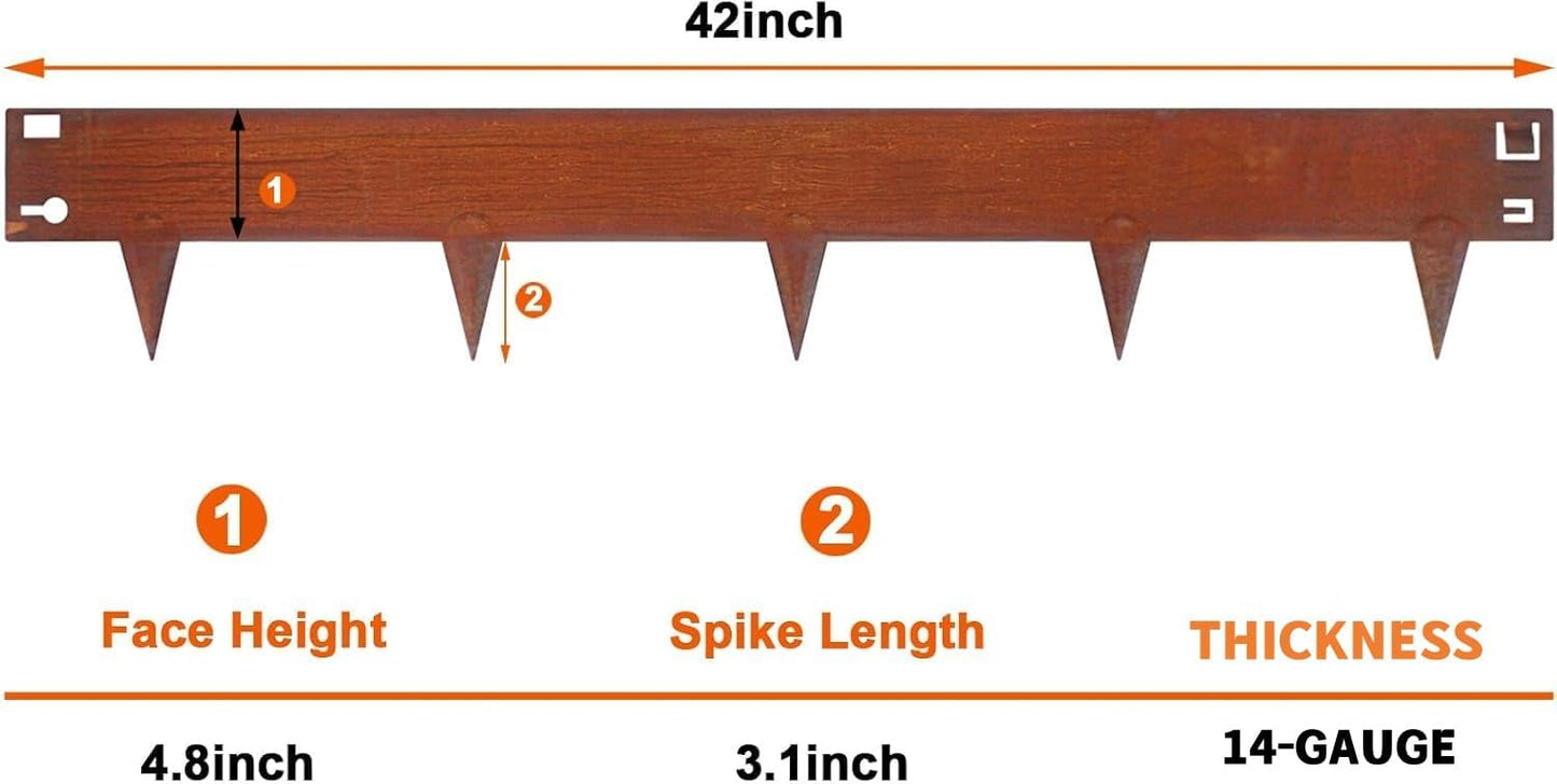 42 Inch Cor-Ten Steel Landscape Edging, 7.9 Inch Hammer in Metal Landscape Edging, Garden Edging for Lawn, Pathway, Yard