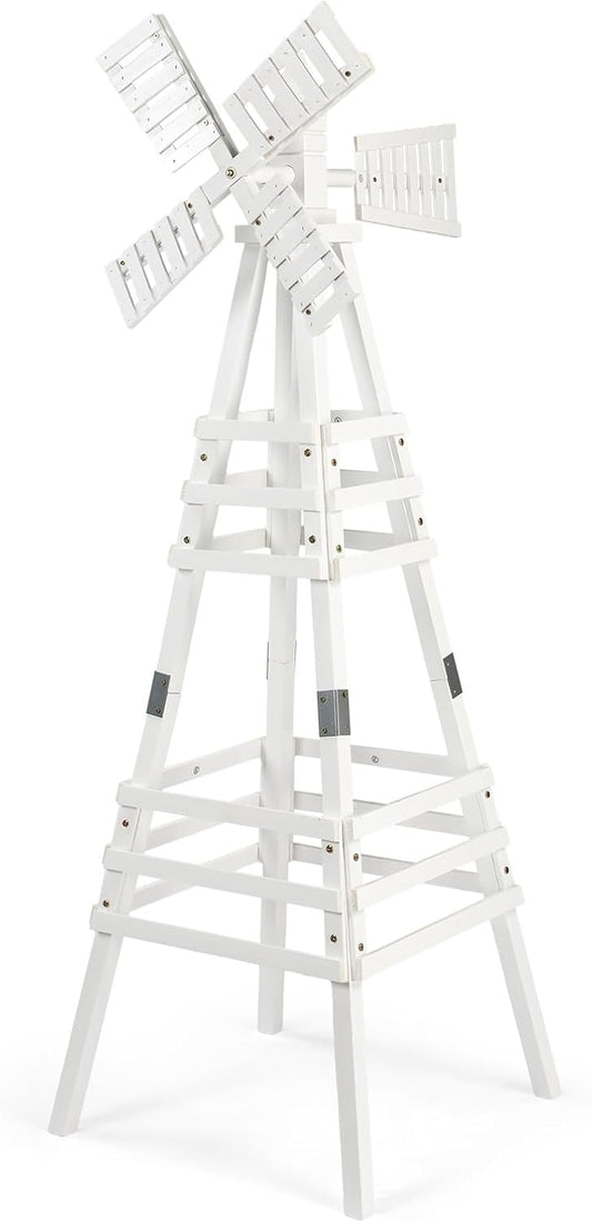 VINGLI Outdoor Yard Windmill, Wooden Wind Spinner for Garden Lawn Yard Patio Decoration (White, Medium)
