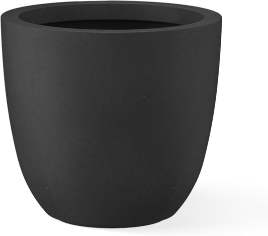 Kante 18 Inch Dia Round Concrete Planter, Indoor Outdoor Large Plant Pot with Drainage Hole and Rubber Plug for Home Patio Garden, Black