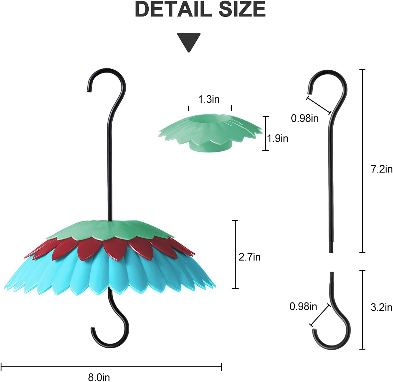 8" Bird Feeder Cover with Ant Moat, Skaithee Bird Feeder Baffle with Hummingbird Feeder Ant Guard & Rain Guard & Shepherd Hooks, Bright Colors Attract More Birds & Anti Rain/Snow/Ants (Blue 8 inches)